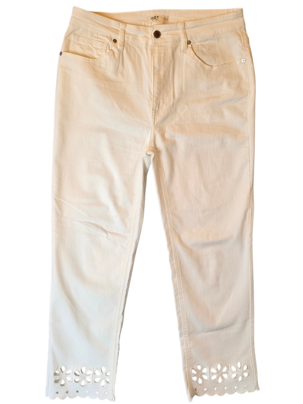 OAT New York Jeans Womans 12 Off-White Straight-Leg Denim Floral Western Boho